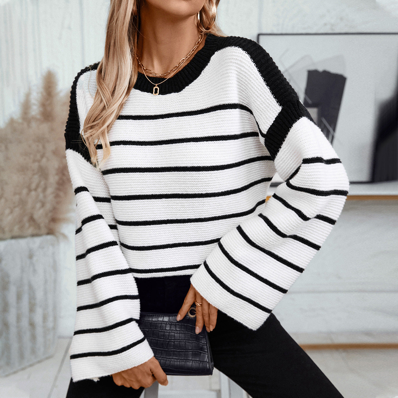 White Striped Pullover