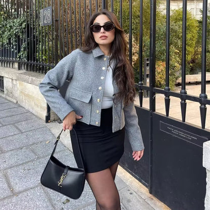 Refined Lapel Tweed Coat